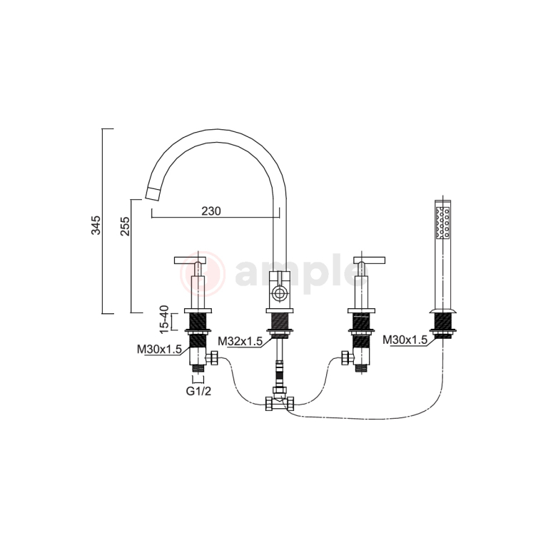 Modena Mg2702 Chrome 4 Hole Bath Shower Mixer 2 2